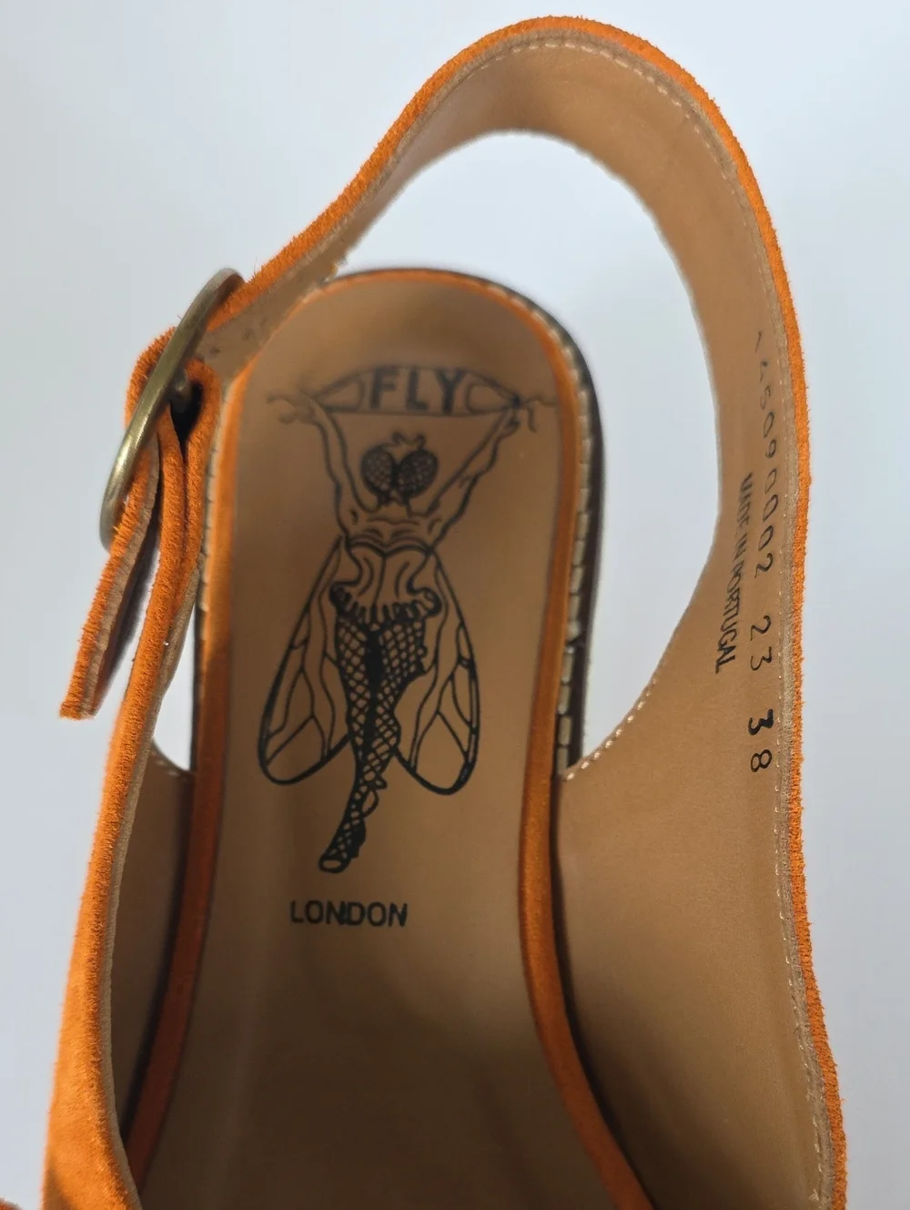 FLY London Burnt Orange Suede Mule Sandals Chunky Heel Buckle Straps Sz 38/7.5US
